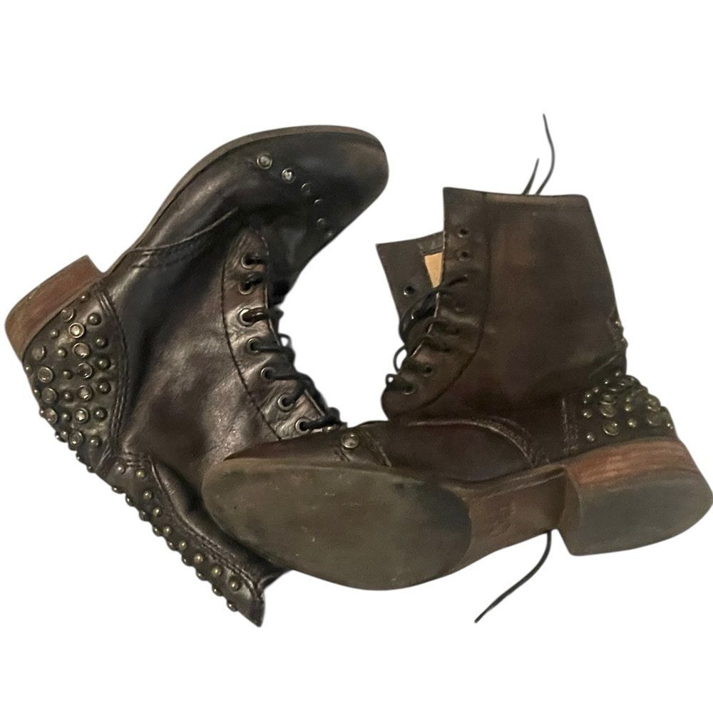 Gianni Bini studded BrownLeather Combat Boots - Women's Moto Style
